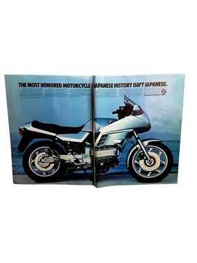 1984 BMW K100 Motorcycle Vintage Print Ad 2 Page Spread German Engineering